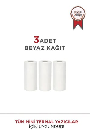 Premium Cihaz Kağıdı Cep Rulosu Alışveriş Listesi Beyaz 1Paket (3Adet) Termal Rulo Kağıt