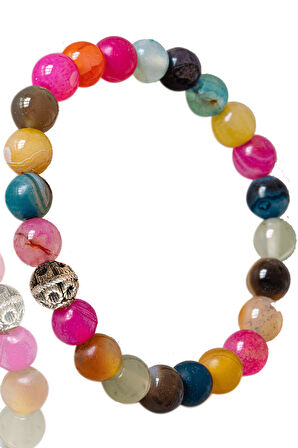 Sertifikalı Mix Akik Taşı Bileklik (Mavi, Pembe, Yeşil, Beyaz, Turuncu, Kahve, Sarı Akik Taşı)