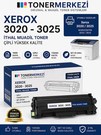 Xerox 3020 3025 Toner Siyah Muadil Çipli 1500 Sayfa