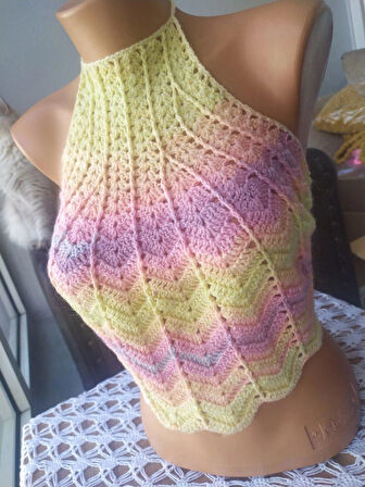 Renkli Halter Yaka Crop Top