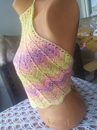Renkli Halter Yaka Crop Top