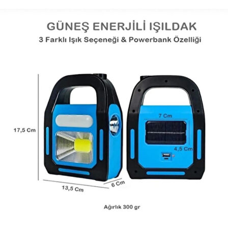 Güneş Enerjili Işıldak ve Powerbank Özellikli Kamp Lambası 