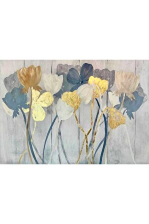 Çiçek Tablosu Gri Tabanlı Gold/lacivert Çiçek