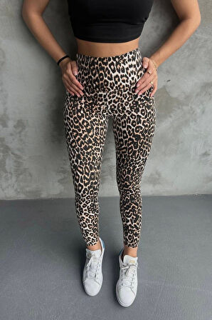 Leopar Ekstra Yüksek Bel Kot Tayt Pantolon Jeggings