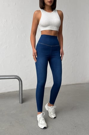Navy Blue Ekstra Yüksek Bel Kot Tayt Pantolon Jeggings