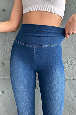 Lacivert Ekstra Yüksek Bel Kot Tayt Pantolon Jeggings