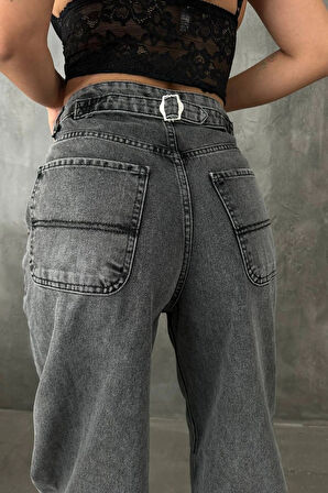 Füme Premium Yıkamalı Kemerli Baggy Jeans