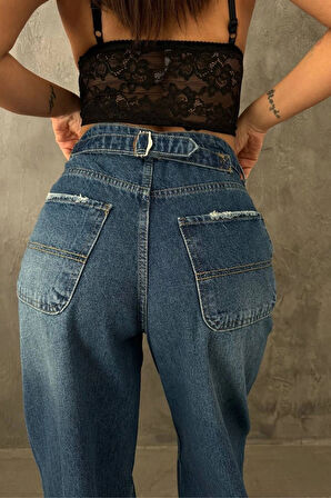 Premium Yıkamalı Kemerli Baggy Jeans