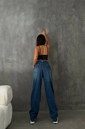 Premium Yıkamalı Kemerli Baggy Jeans