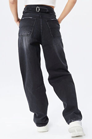 Premium Yıkamalı Kemerli Baggy Jeans