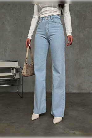 Ice Blue Premium Yıkamalı Wide Leg Jeans
