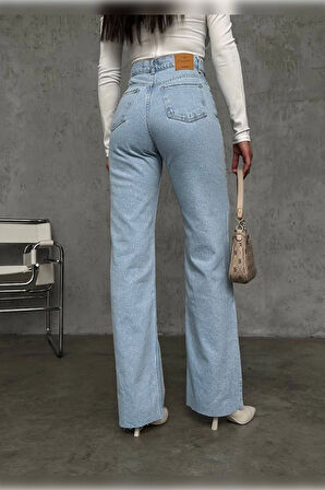 Ice Blue Premium Yıkamalı Wide Leg Jeans