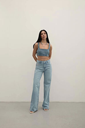 Premium Yıkamalı Wide Leg Jeans