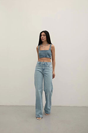 Premium Yıkamalı Wide Leg Jeans