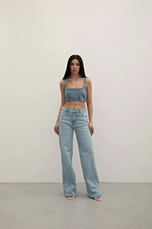 Premium Yıkamalı Wide Leg Jeans