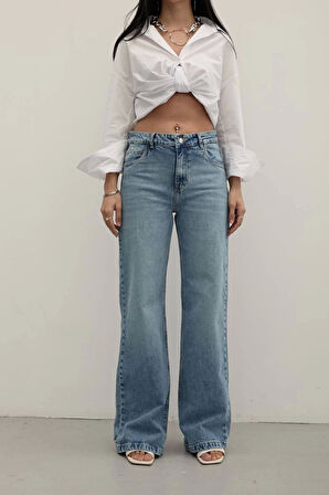 Premium Yıkamalı Wide Leg Jeans
