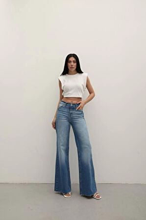 Premium Yıkamalı Wide Leg Jeans