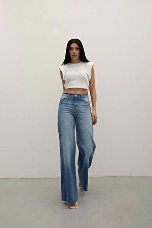 Premium Yıkamalı Wide Leg Jeans