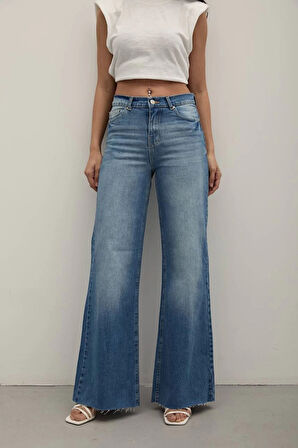 Premium Yıkamalı Wide Leg Jeans