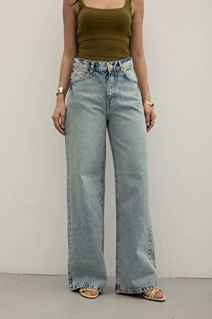Premium Yıkamalı Wide Leg Jeans