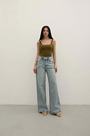 Premium Yıkamalı Wide Leg Jeans
