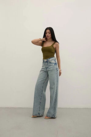 Premium Yıkamalı Wide Leg Jeans