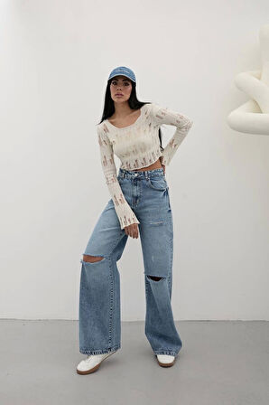Premium Yıkamalı Wide Leg Jeans