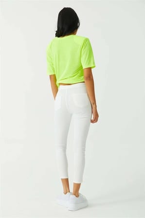 Beyaz Yüksek Bel Skinny Fit Jean Likralı Önü Cepsiz Tayt Pantolon