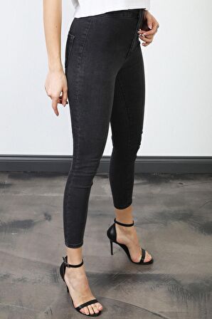 Füme Yüksek Bel Skinny Fit Jean Likralı Önü Cepsiz Tayt Pantolon