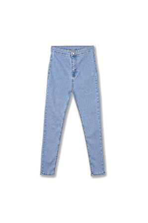 Kar Yıkama Yüksek Bel Skinny Fit Jean Likralı Önü Cepsiz Tayt Pantolon