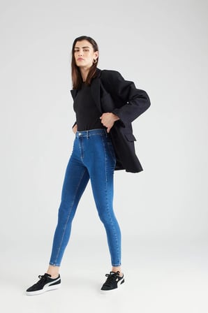 Mid Blue Yüksek Bel Skinny Fit Jean Likralı Cepsiz Tayt Pantolon