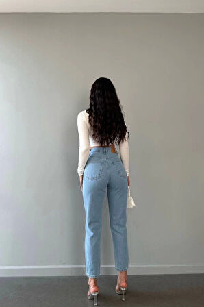 Premium Yırtık Detay Mavi Mom Jeans