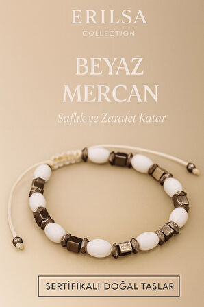 Sertifikalı Beyaz Mercan Doğal Taş Bileklik – Saflık ve Zarafet Katar