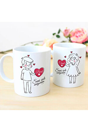 Sevgililer Gününe Özel| Kişiselleştirilebilir 14 Şubat Hediye Çift Kupa Bardak Seti
