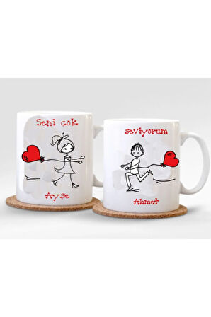 Sevgililer Gününe Özel| Kişiselleştirilebilir 14 Şubat Hediye Çift Kupa Bardak Seti