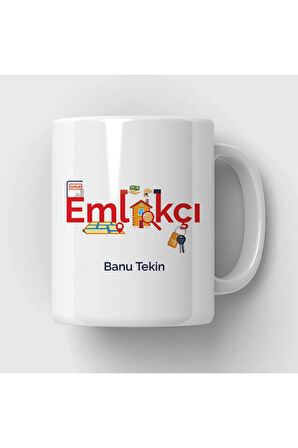 Mesleklere Özel Hediyelik|Kişiselleştirilebilir Emlakçı Uzmanı Hediye Kupa Bardak