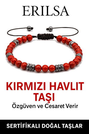 Sertifikalı Terahertz – Kırmızı Havlit Taşı Bileklik – Duygusal Denge, Enerji ve İç Huzur Taşı