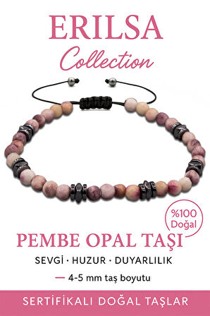 Sertifikalı Fasetli Terahertz – Pembe Opal Taşı Bileklik (İnce Model) – Şefkat, Duygusal Şifa ve Yumuşak Enerji Taşı