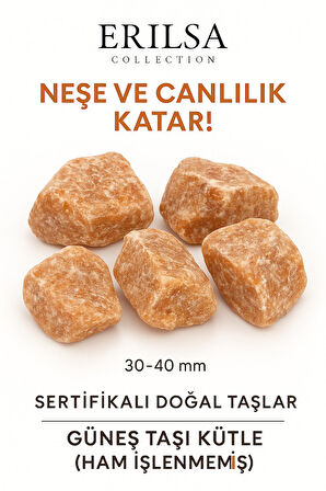 Sertifikalı Ham İşlenmemiş Güneş Taşı Kütle – El Taşı | Yaşam Enerjisi ve Özgüvenin Doğal Kaynağı