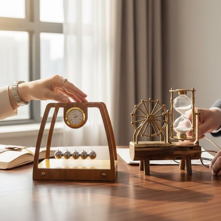 Kişiye Özel Ahşap Masaüstü Newton Beşiği Denge ve Kum Saati