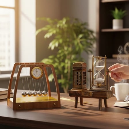 Kişiye Özel Kişiye Özel Dekoratif Masaüstü Nostaljik Saat, Newton Beşiği Dünya Biblo ve Kum Saati Se
