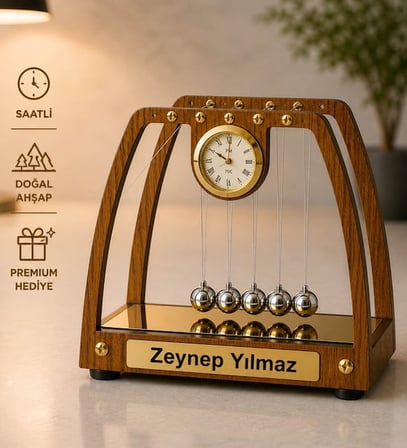 Kişiye Özel İsimli Saatli Masaüstü Newton Denge Topları & Isıtıcılı Kupa Seti – Ofis ve İş Hediyesi