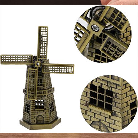 Vintage Metal Hollanda Yel Değirmeni Biblo Antik Bronz 17cm