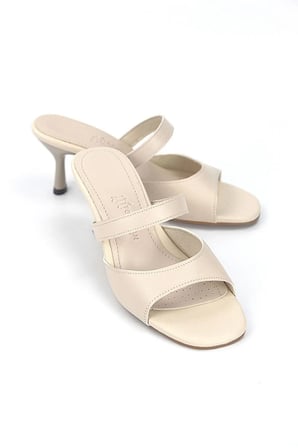 Homestead Valeria Gala Bej Cilt 4/6 cm Kadın Topuklu Terlik