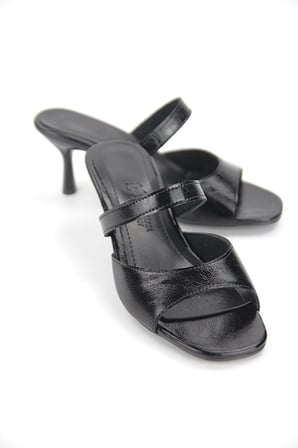 Homestead Lunelle Satin Siyah Rugan 4/6 cm Kadın Topuklu Terlik