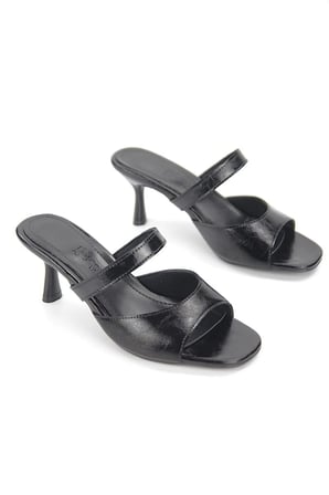 Homestead Lunelle Satin Siyah Rugan 4/6 cm Kadın Topuklu Terlik