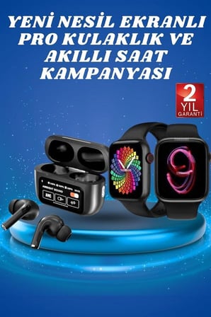 Ekranlı Yeni Nesil Pro Kulaklık ve Akıllı Saat Kampanyası Kulak İçi Mikrofonlu