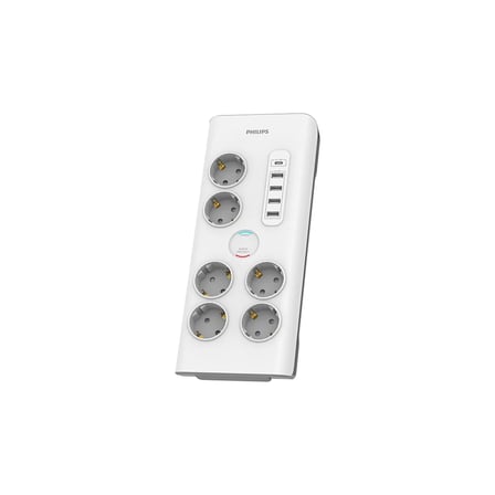 PHILIPS SPN7060WA/62 6 Soket Akım Korumalı Priz 900 Joules 2Mt Kablo 1xUsb-C 15W Şarj 4xUsb-A 20W (Beyaz)(1923)