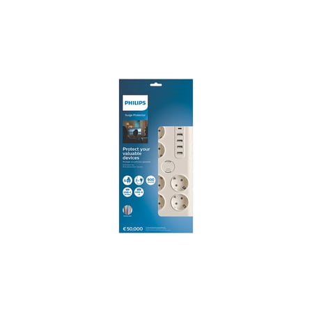 PHILIPS SPN7060WA/62 6 Soket Akım Korumalı Priz 900 Joules 2Mt Kablo 1xUsb-C 15W Şarj 4xUsb-A 20W (Beyaz)