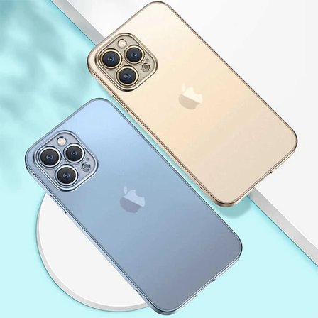 iPhone 13 Pro Max Renkli Kenar Şeffaf Kılıf Kamera Korumalı Silikon Kılıf-(5775)